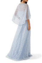 Beaded Mesh Capelet A-Line Gown